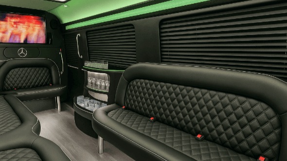 Interior of Kannapolis Party Bus Company's 14 Passenger Sprinter Limousine in Kannapolis