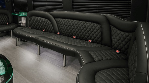 Interior of Statesville Party Bus Company's 14 Passenger Sprinter Limousine in Statesville