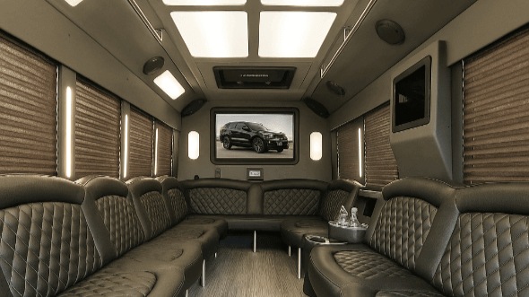 Interior of Asheville Party Bus Company's 20 Passenger Party Bus in Asheville