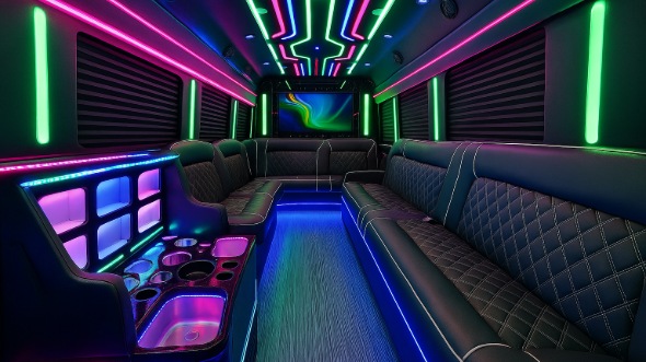 Interior of Asheville Party Bus Company's 25 Passenger Party Bus in Asheville