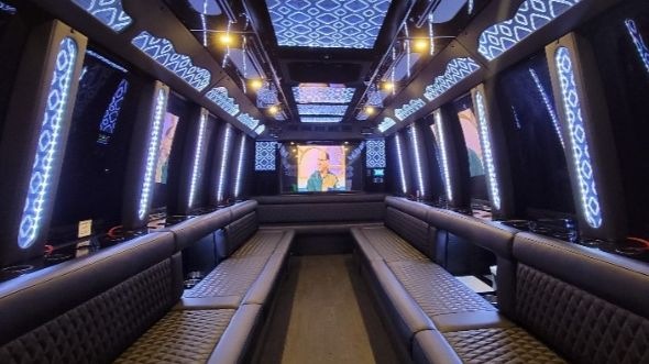 Interior of Kernersville Party Bus Company's 40 Passenger Party Bus in Kernersville