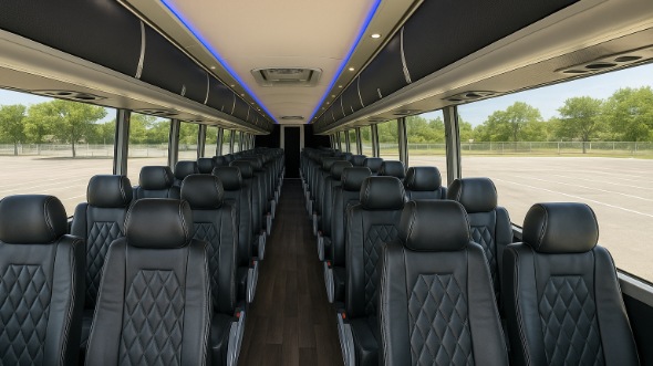Interior of North Carolina Party Bus Company's 48 Passenger Charter Bus in North Carolina